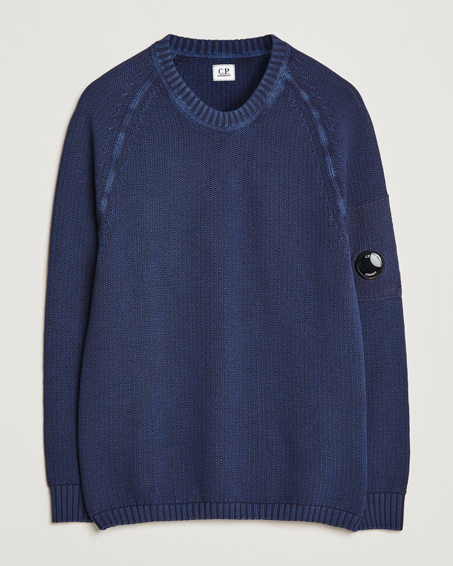 Herr | Tröjor | C.P. Company | Cotton Crepe Special Dyed Knitted Crewneck Navy