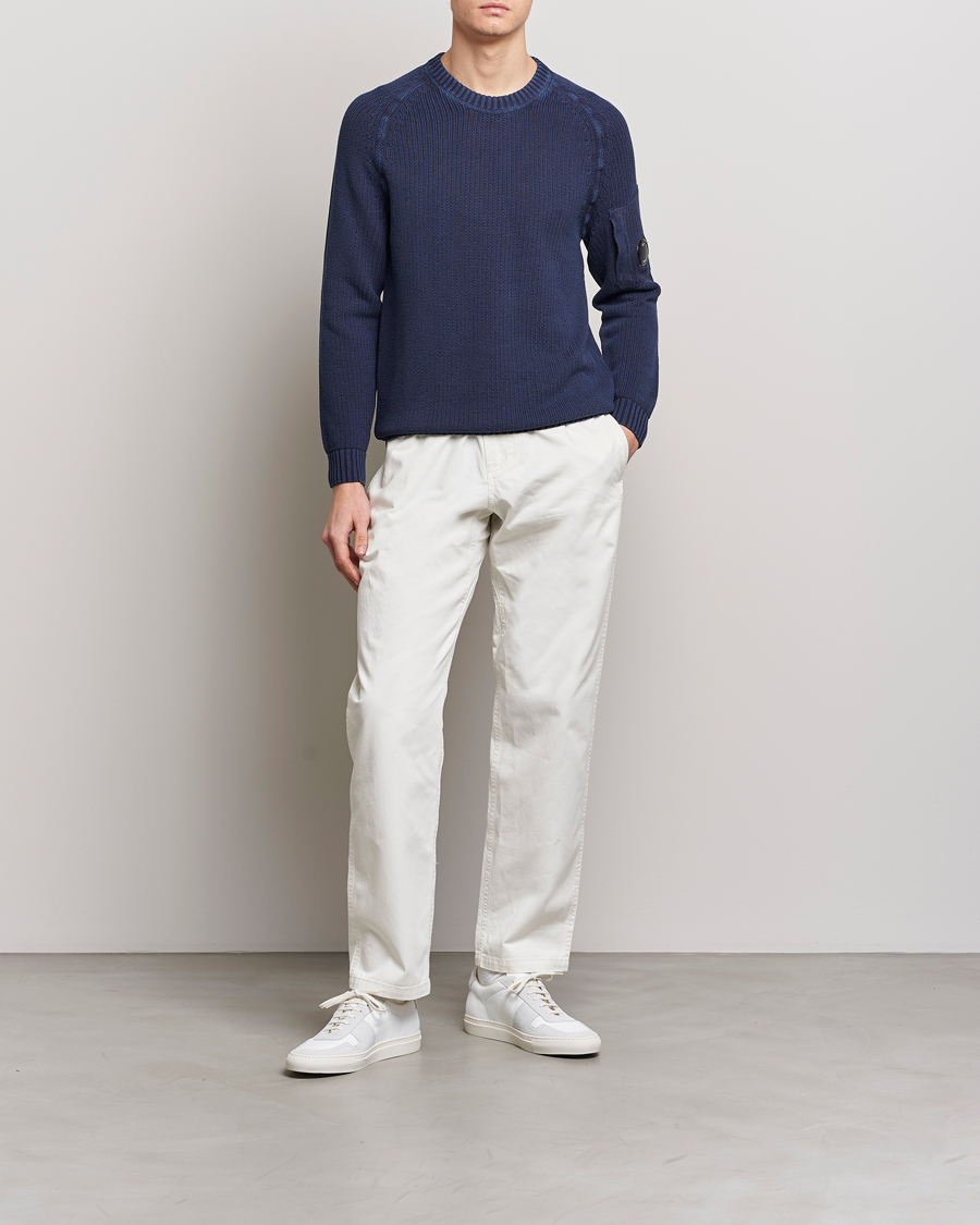 Herr | Tröjor | C.P. Company | Cotton Crepe Special Dyed Knitted Crewneck Navy