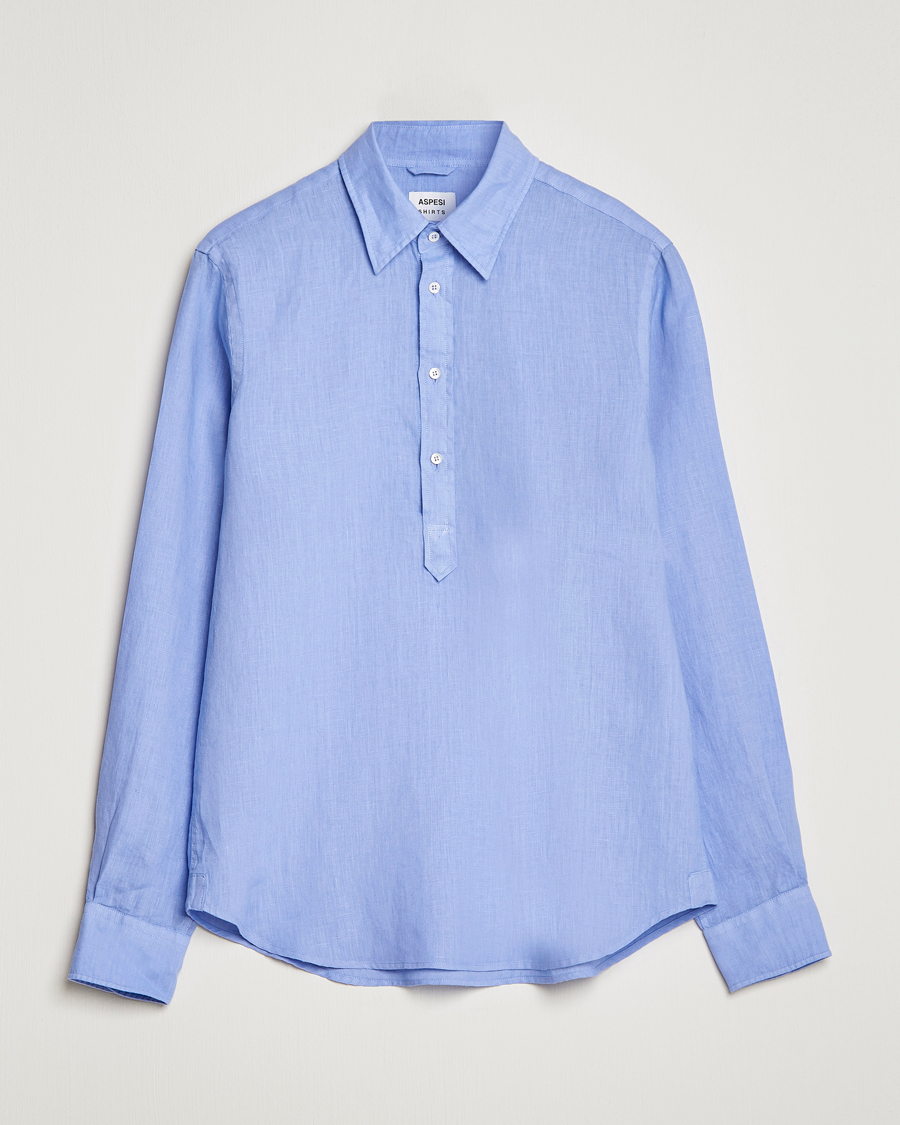 Herr | Skjortor | Aspesi | Linen Popover Shirt Light Blue