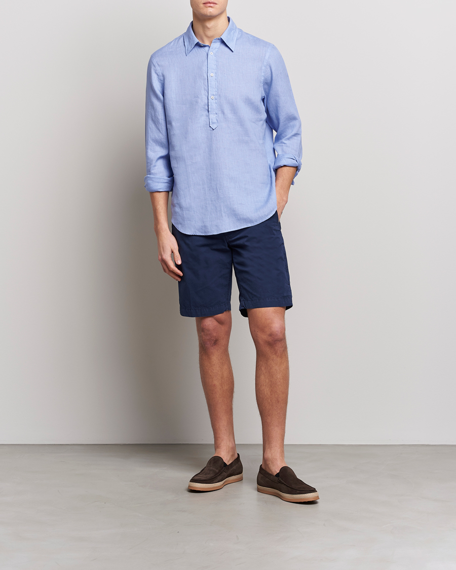Herr | Skjortor | Aspesi | Linen Popover Shirt Light Blue