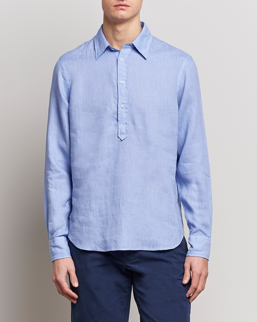 Herr | Linneskjortor | Aspesi | Linen Popover Shirt Light Blue
