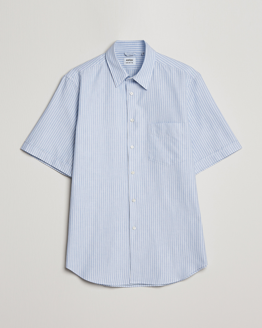 Herr | Skjortor | Aspesi | Striped Oxford Camp Shirt Light Blue