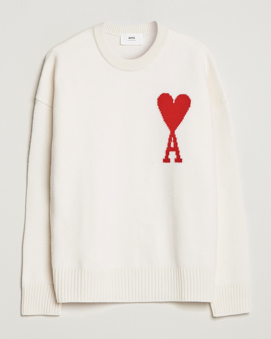 Herr | Tröjor | AMI | Big Heart Wool Sweater Off White