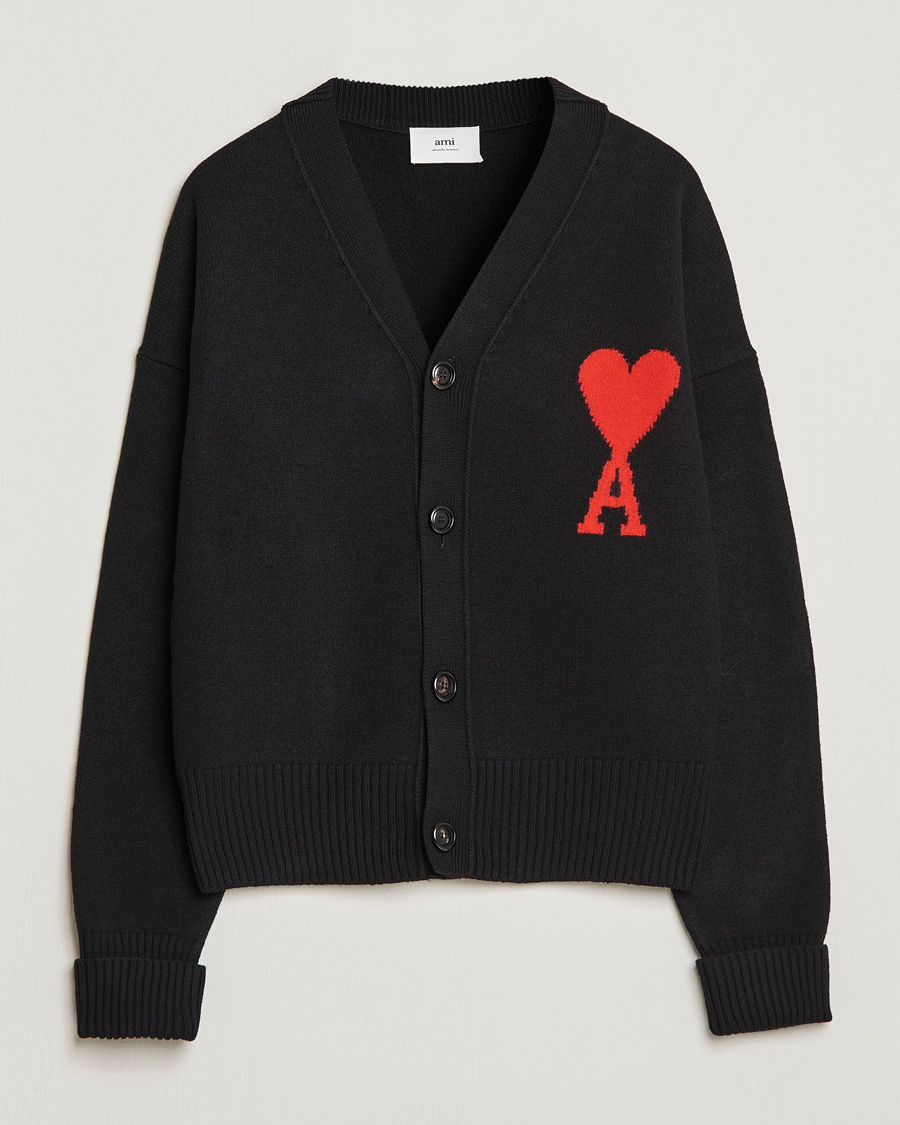 Herr | Tröjor | AMI | Big Heart Wool Cardigan Black