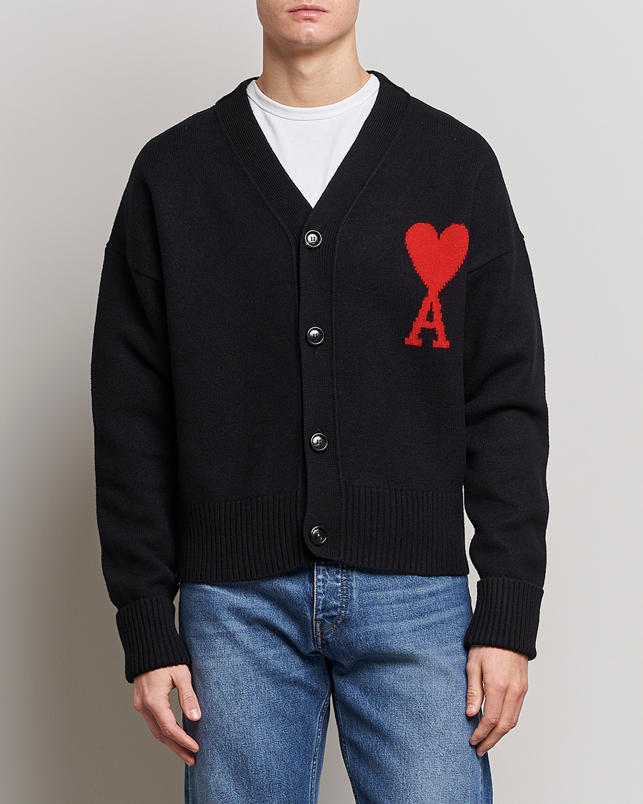Herr | Tröjor | AMI | Big Heart Wool Cardigan Black