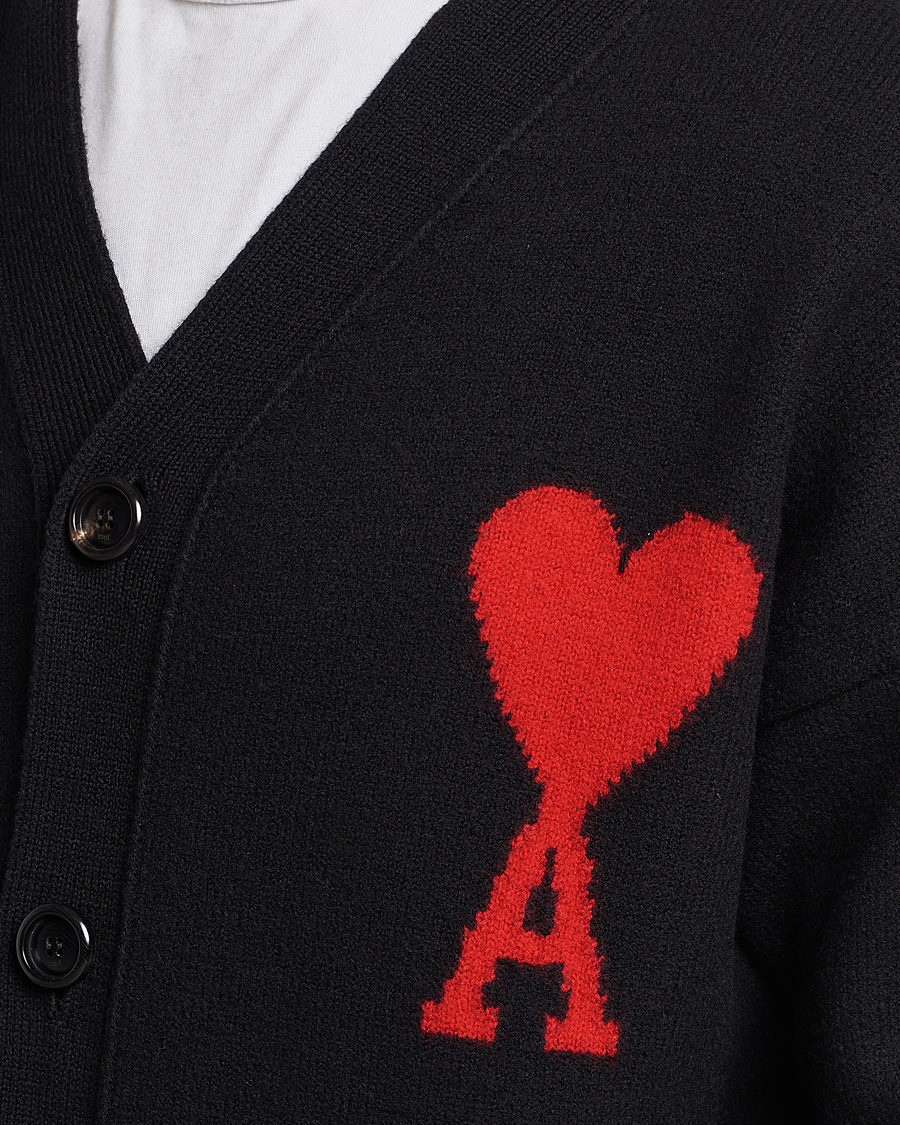 Herr | Tröjor | AMI | Big Heart Wool Cardigan Black