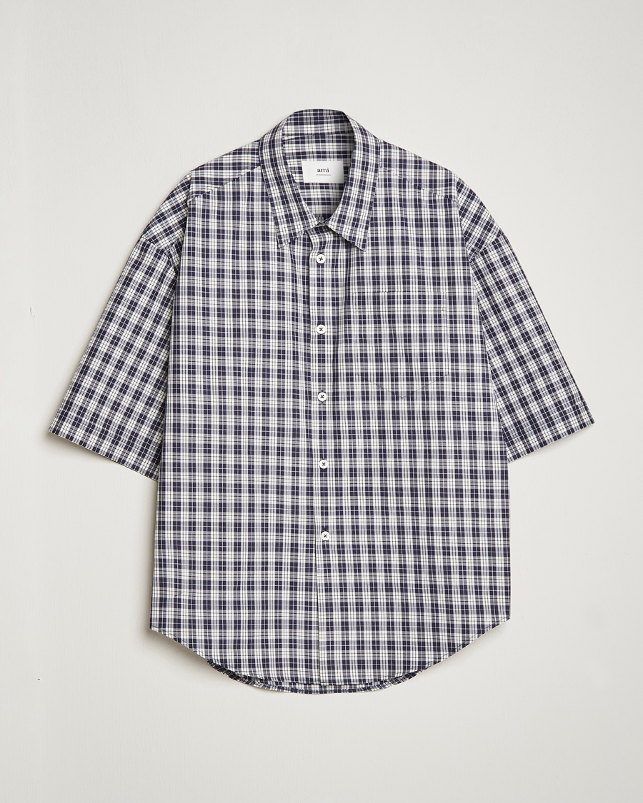 Herr | Skjortor | AMI | Boxy Fit Short Sleeve Shirt Navy Check