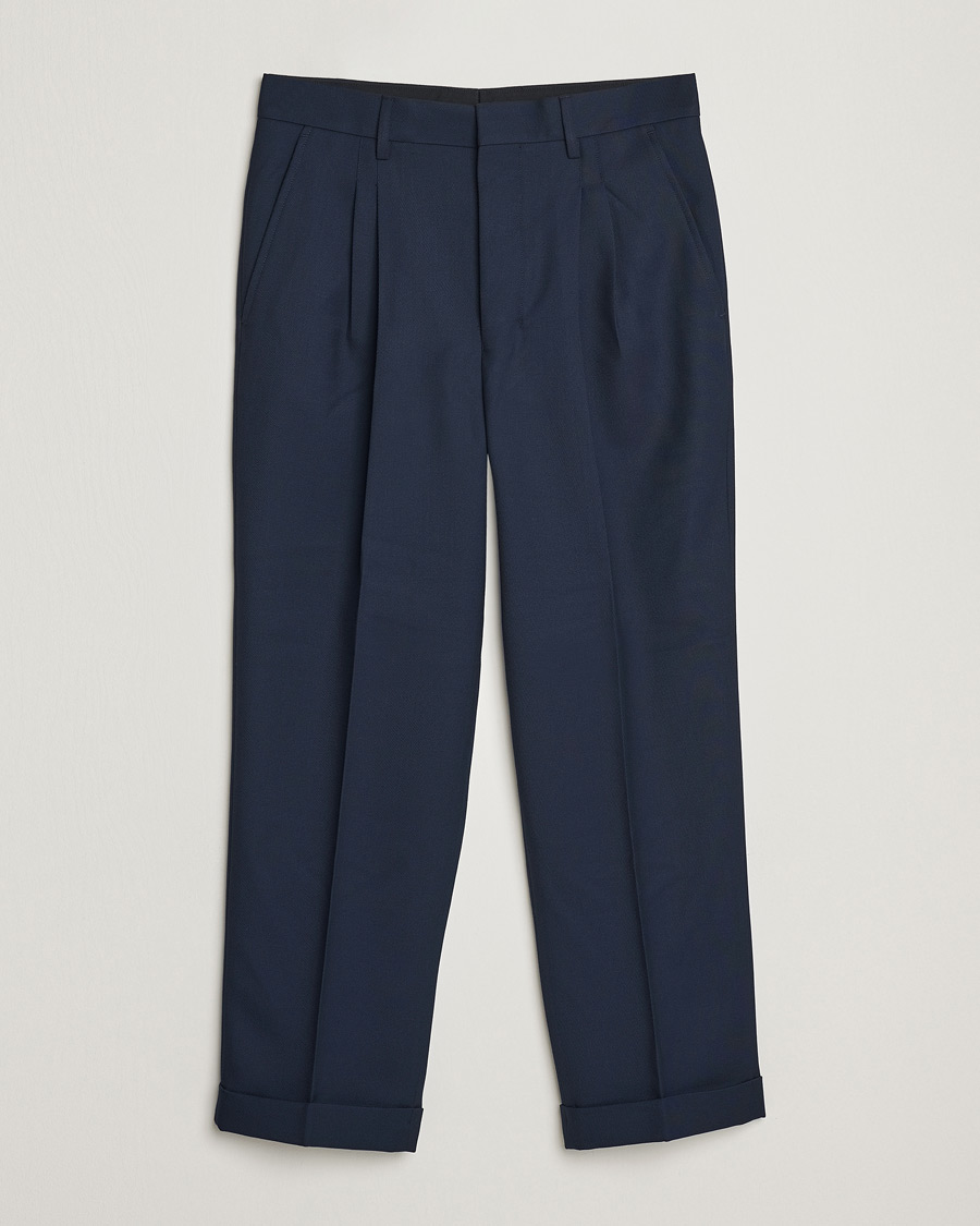 Herr | Byxor | AMI | Wool Carrot Fit Trousers Navy