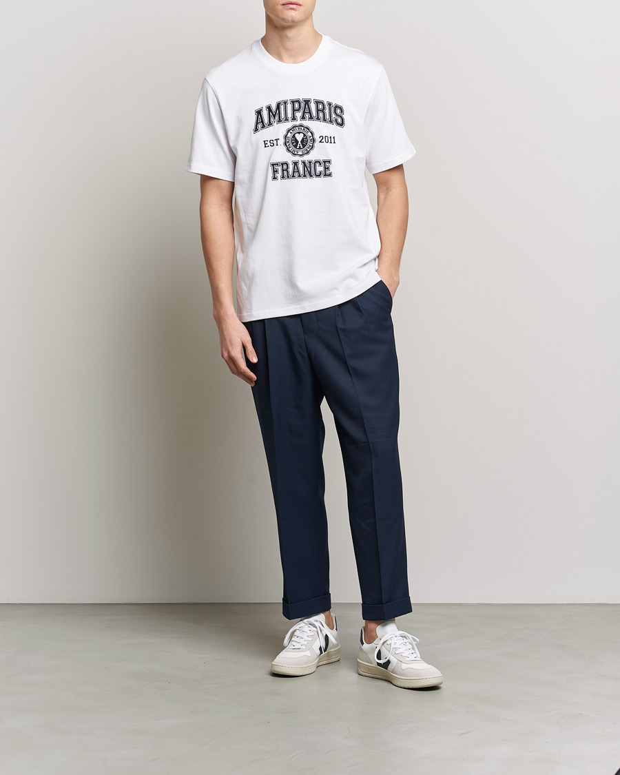 Herr | Byxor | AMI | Wool Carrot Fit Trousers Navy