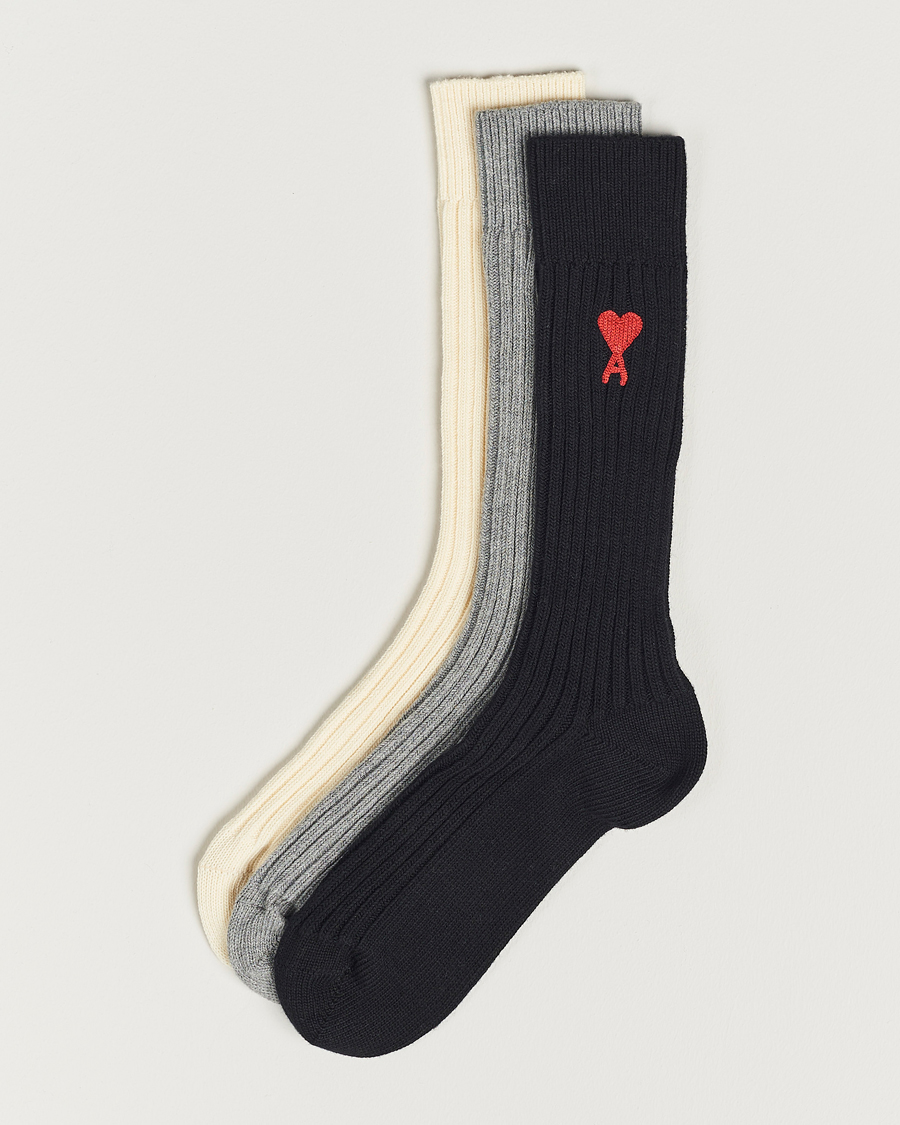 Herr | Underkläder | AMI | 3-Pack Heart Socks White/Grey/Black