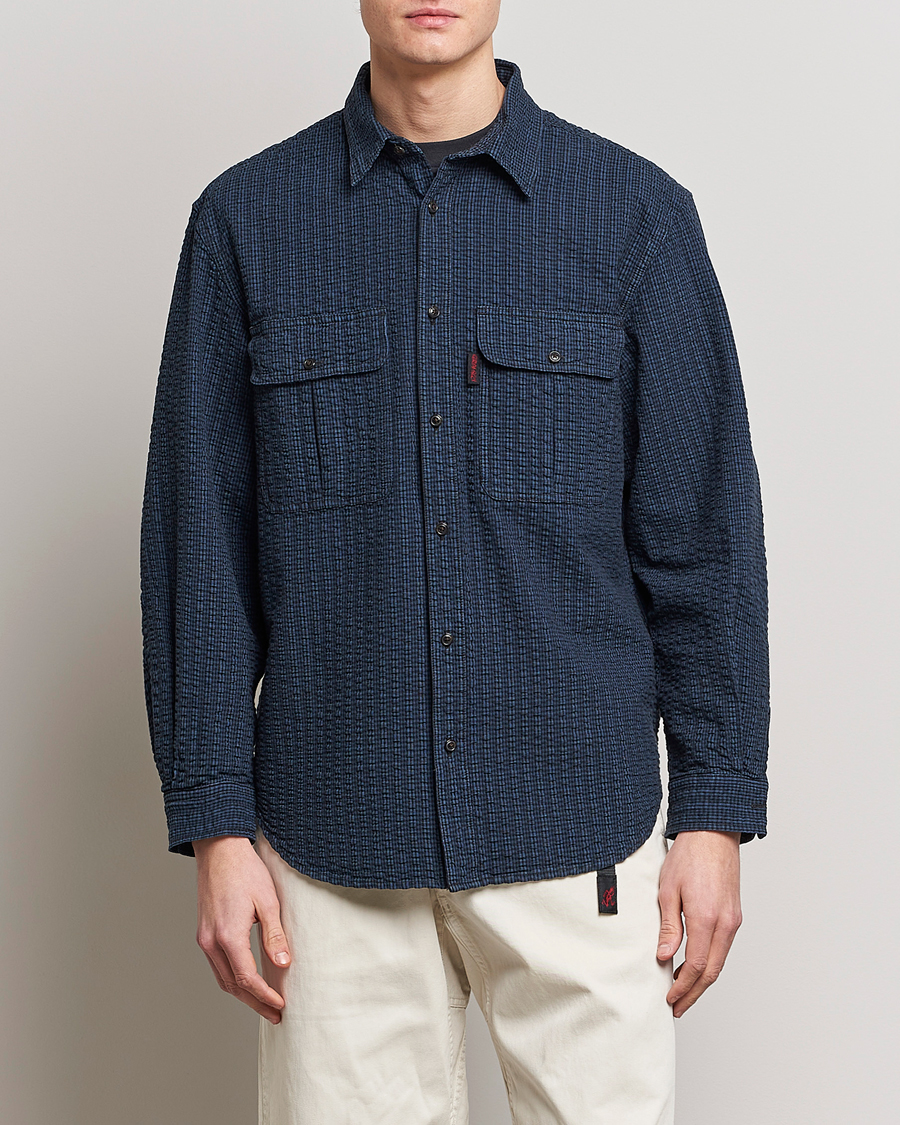 Herr | Skjortor | Gramicci | Garment Dyed Seersucker Canyon Shirt Royal Blue