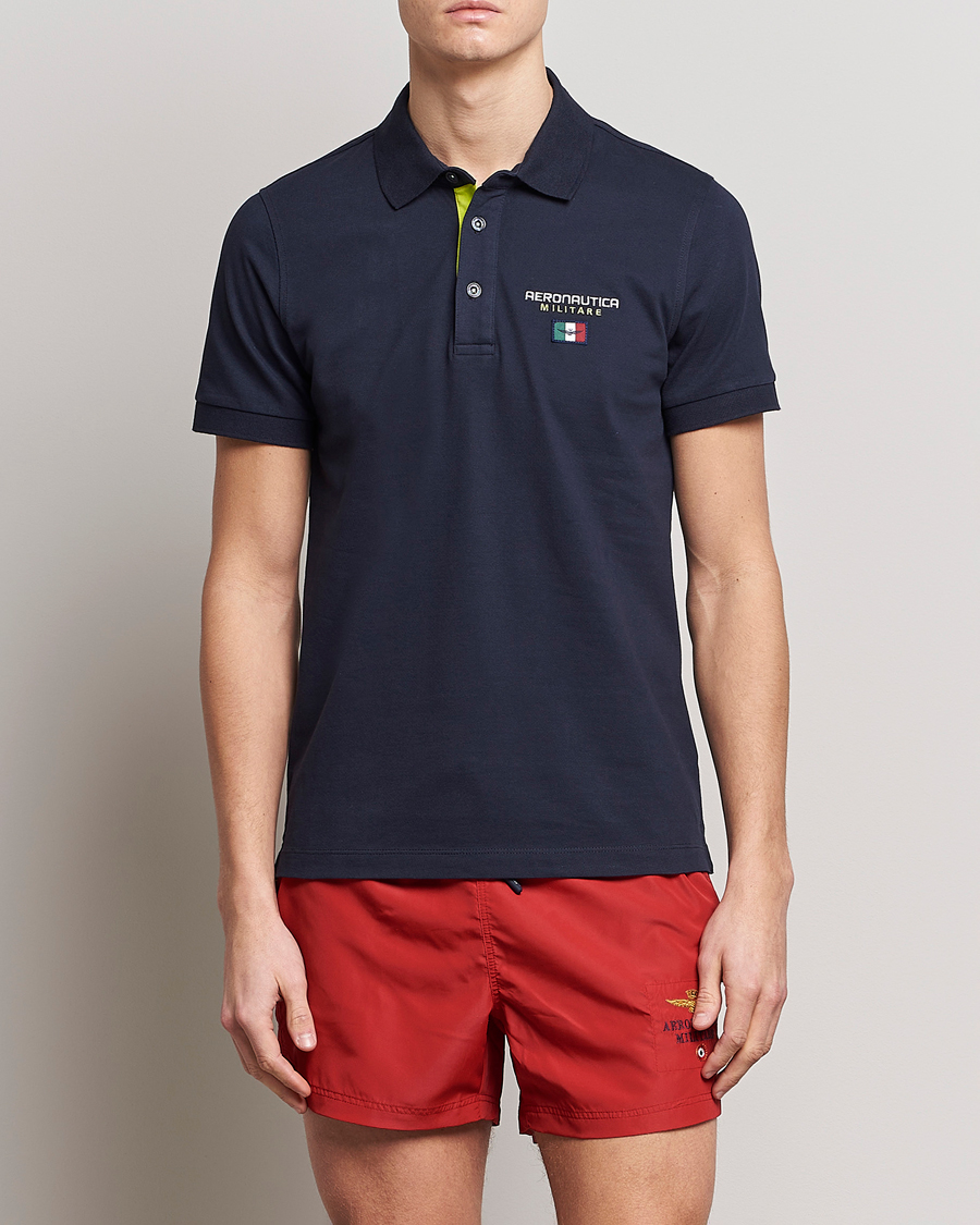 Herr | | Aeronautica Militare | Stretch Cotton Polo Navy Blue