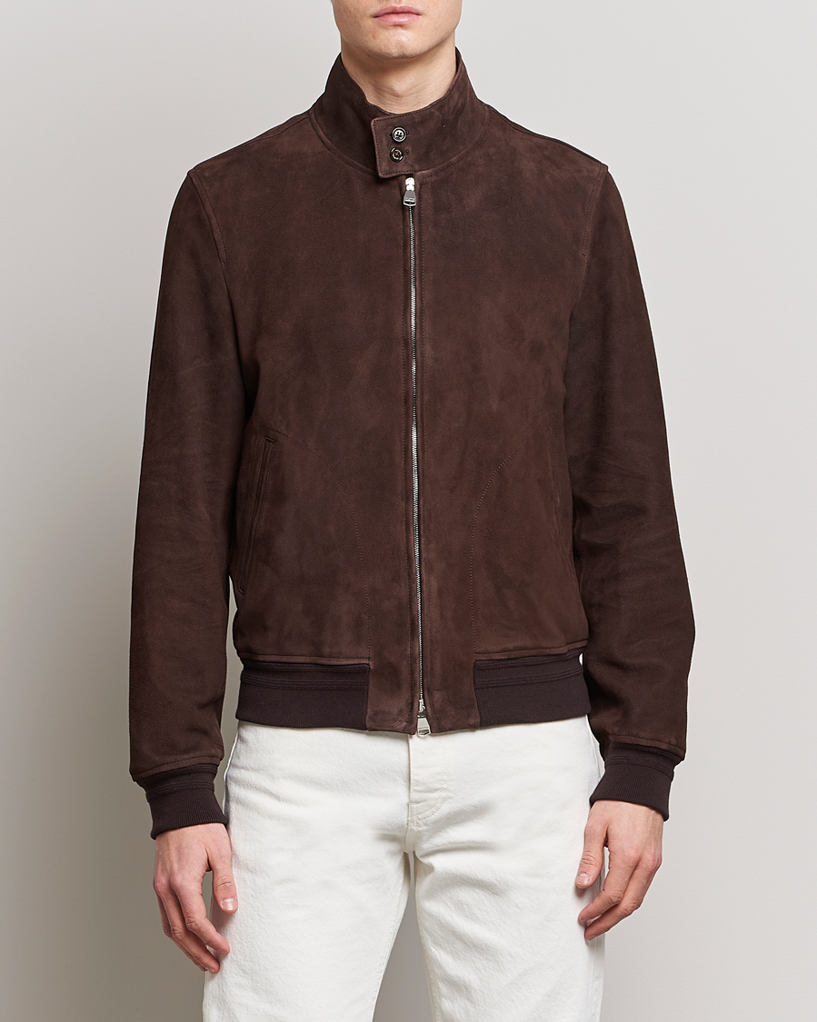 Herr | Skinnjackor | Valstar | Suede Zip Blouson Dark Brown