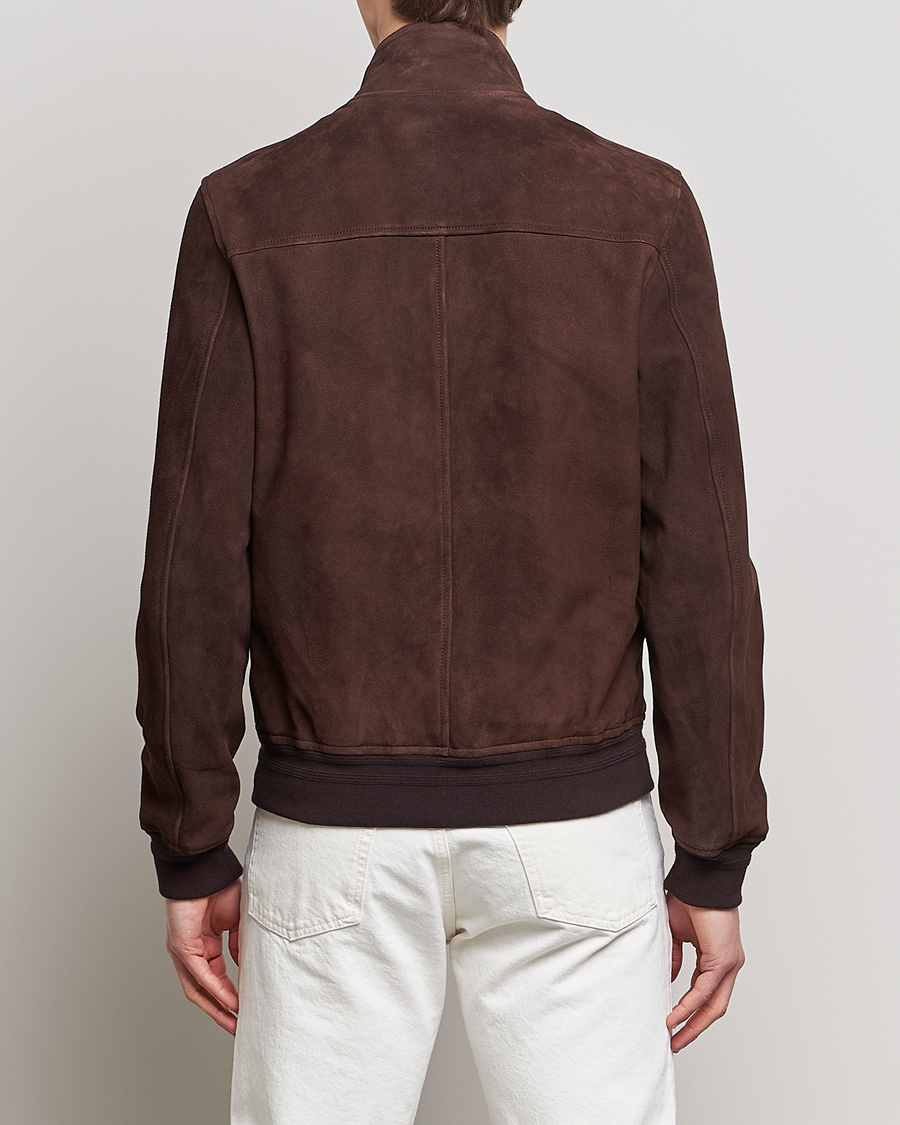 Herr | Jackor | Valstar | Suede Zip Blouson Dark Brown