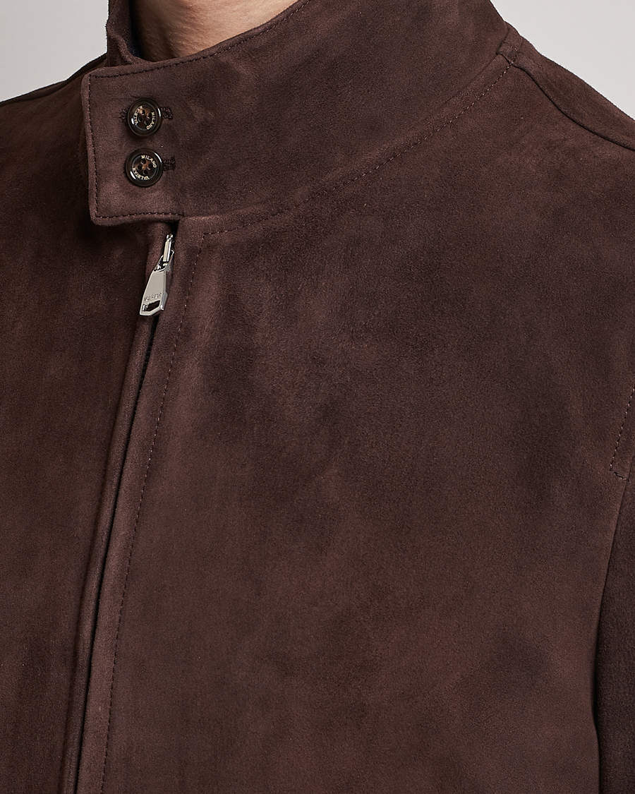 Herr | Jackor | Valstar | Suede Zip Blouson Dark Brown