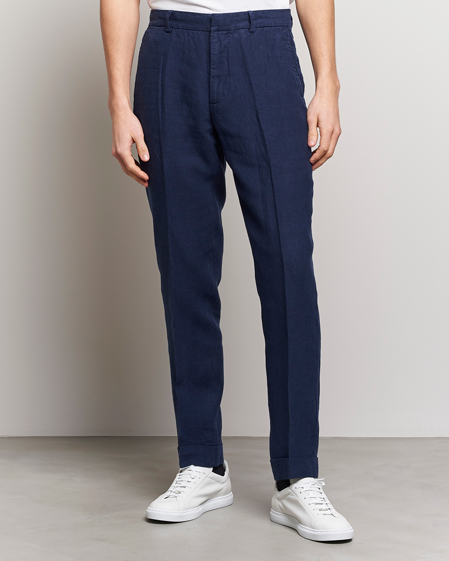 Herr | Linnebyxor | Polo Ralph Lauren | Linen Pleated Trousers Navy