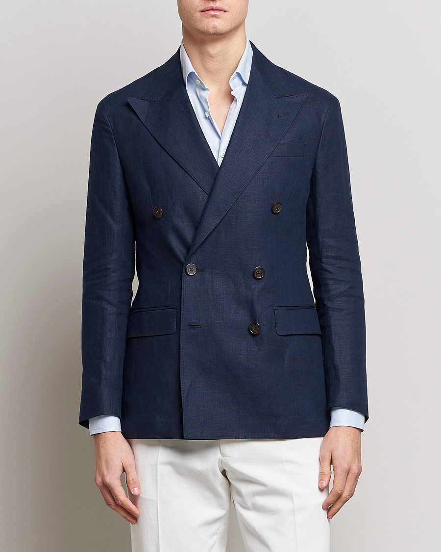 Herr | Linnekavajer | Polo Ralph Lauren | Linen Double Breasted Sportcoat Dark Navy