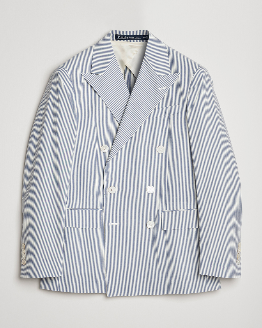 Herr | Kavajer | Polo Ralph Lauren | Cotton Seersucker Sportcoat Cream/Antique Blue