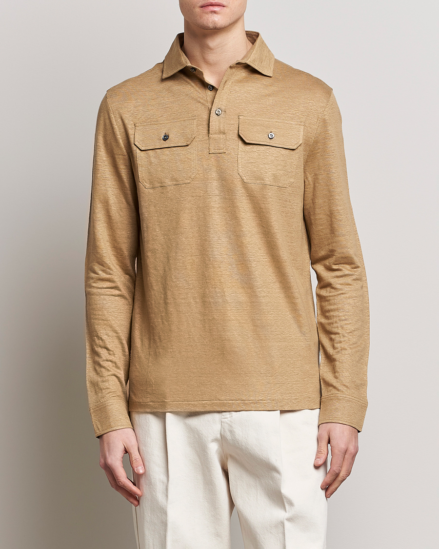 Herr | Tröjor | Ralph Lauren Purple Label | Linen Jersey Popover Icon Khaki