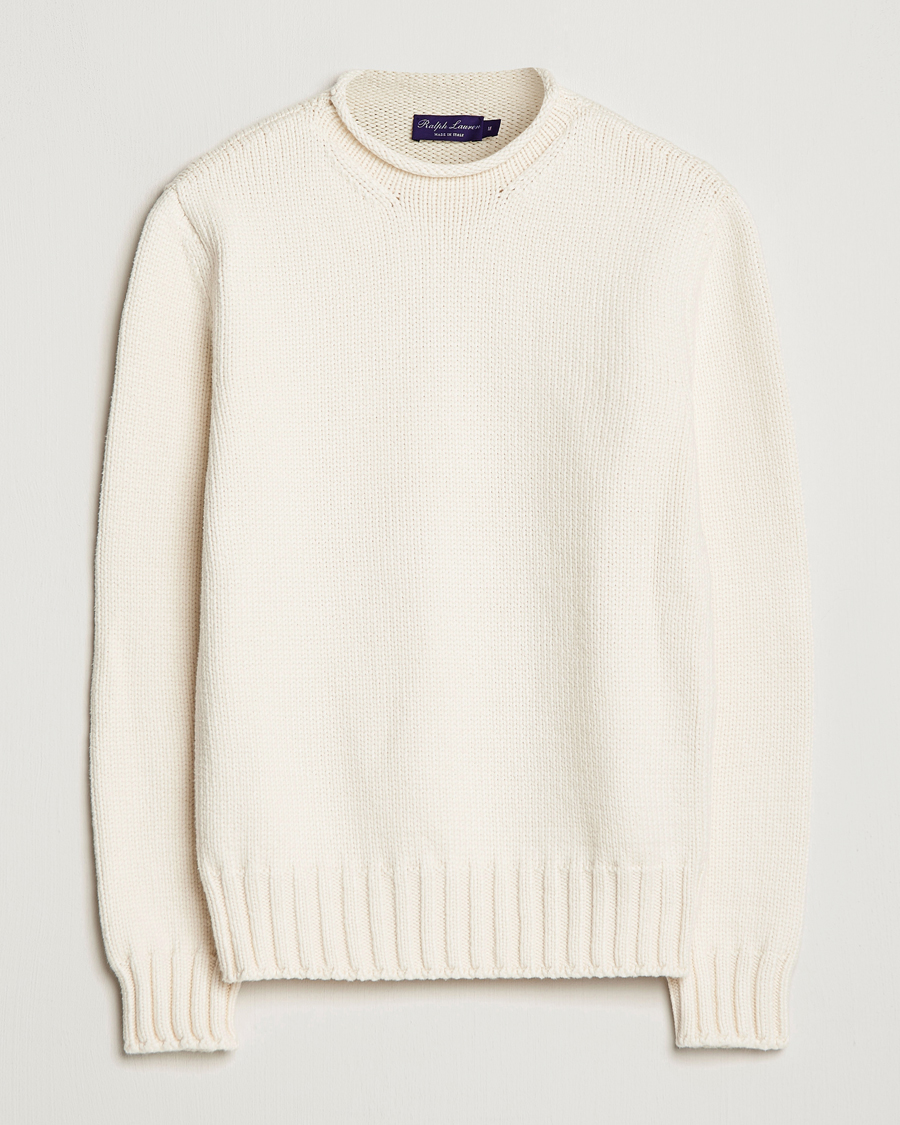Herr | Tröjor | Ralph Lauren Purple Label | Caged Cotton Rib Sweater Natural
