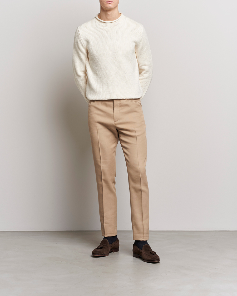 Herr | Tröjor | Ralph Lauren Purple Label | Caged Cotton Rib Sweater Natural