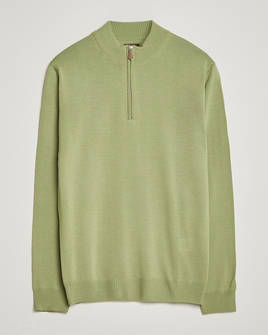 Herr | Tröjor | Stenströms | Merino Wool Half Zip Light Green