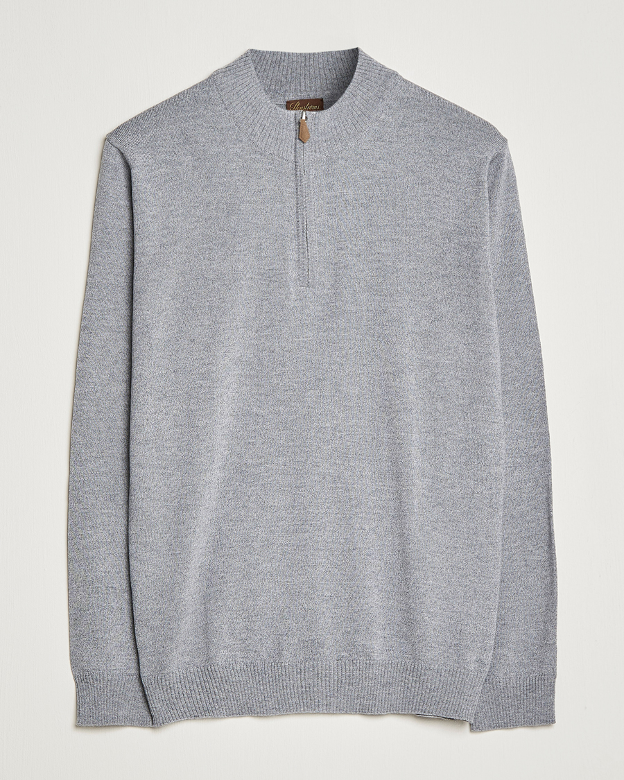 Herr | Tröjor | Stenströms | Merino Wool Half Zip Grey Mouliné