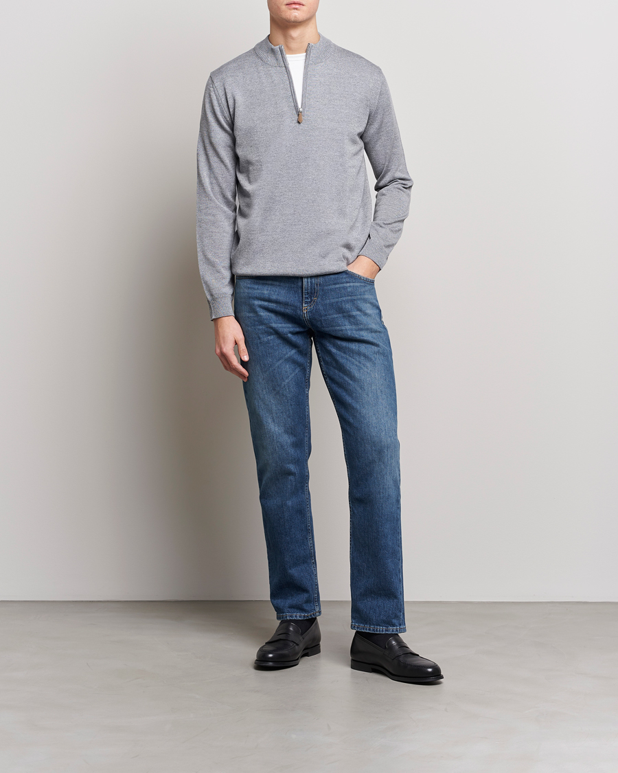 Herr | Tröjor | Stenströms | Merino Wool Half Zip Grey Mouliné