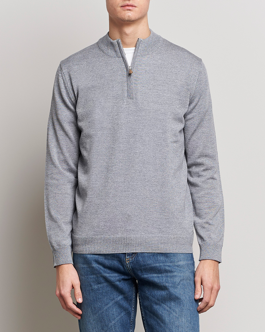 Herr | Tröjor | Stenströms | Merino Wool Half Zip Grey Mouliné