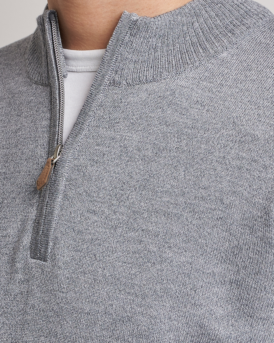 Herr | Tröjor | Stenströms | Merino Wool Half Zip Grey Mouliné