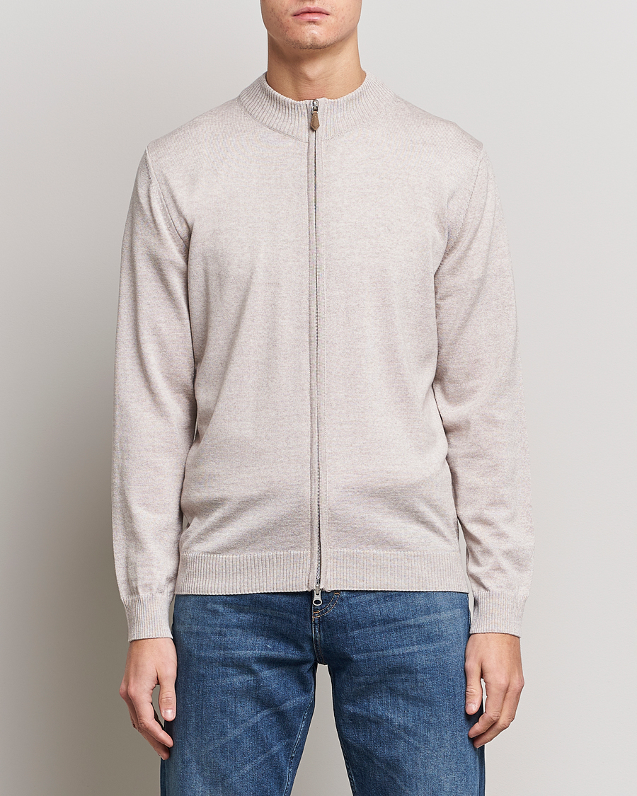 Herr | Tröjor | Stenströms | Merino Wool Full Zip Beige