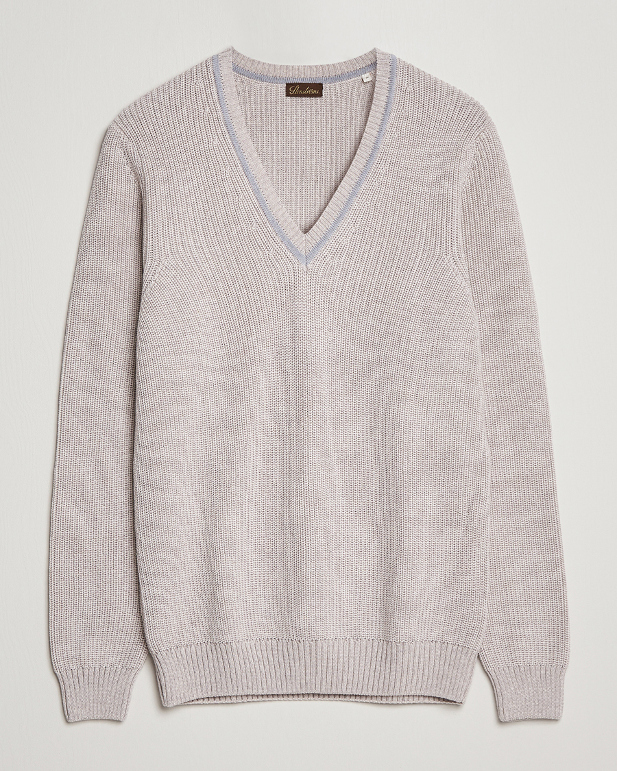 Herr | Tröjor | Stenströms | Merino Heavy Knitted V-Neck Beige