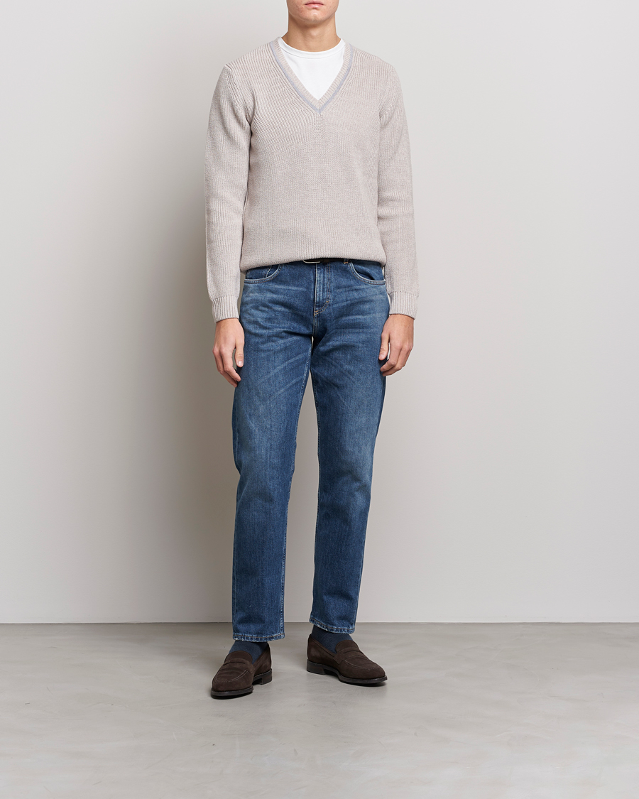 Herr | Tröjor | Stenströms | Merino Heavy Knitted V-Neck Beige