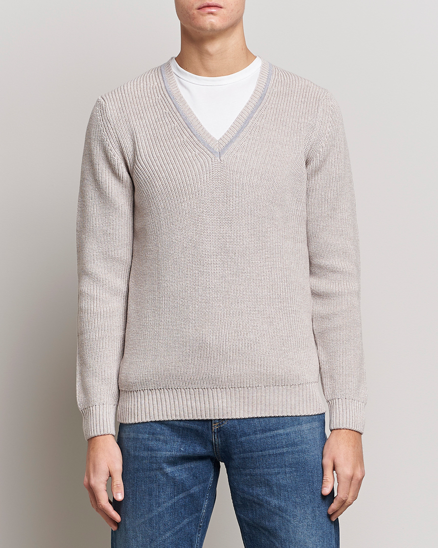 Herr | Tröjor | Stenströms | Merino Heavy Knitted V-Neck Beige