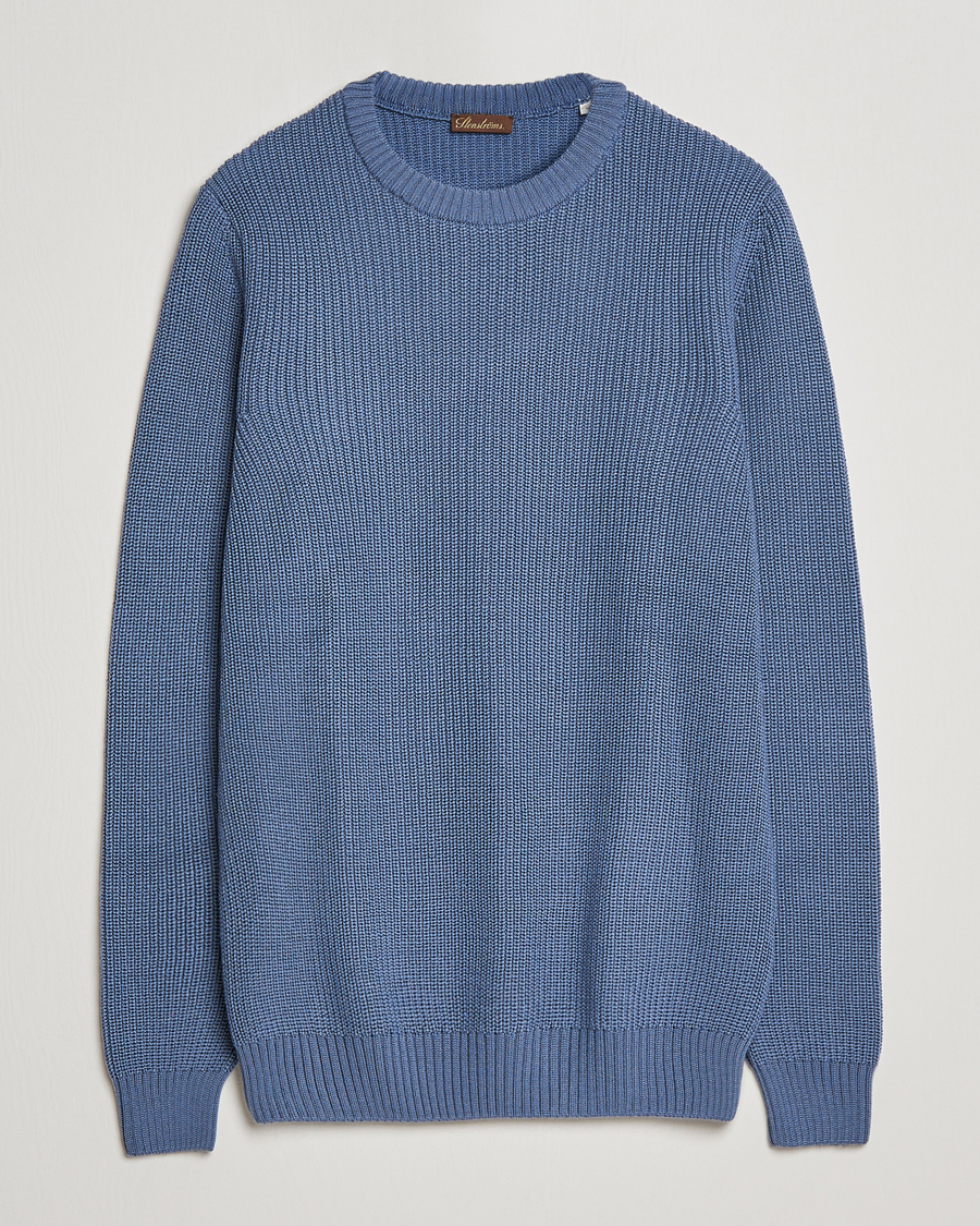 Herr | Tröjor | Stenströms | Merino Heavy Knitted Crew Neck Petrol Blue