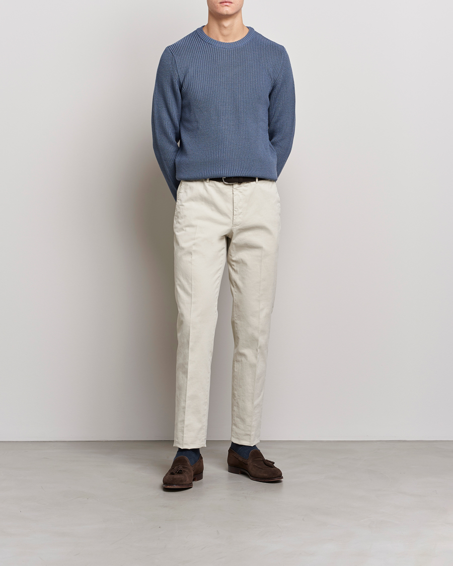 Herr | Tröjor | Stenströms | Merino Heavy Knitted Crew Neck Petrol Blue