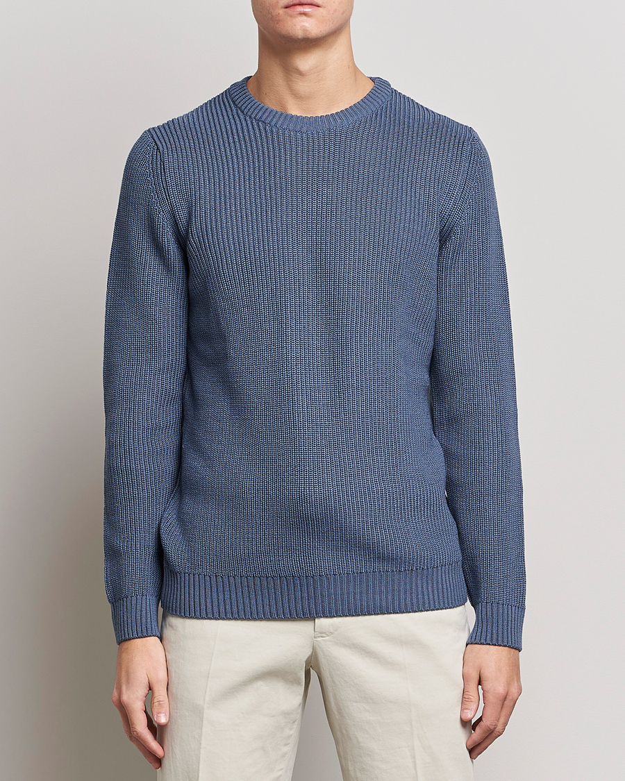 Herr | Tröjor | Stenströms | Merino Heavy Knitted Crew Neck Petrol Blue