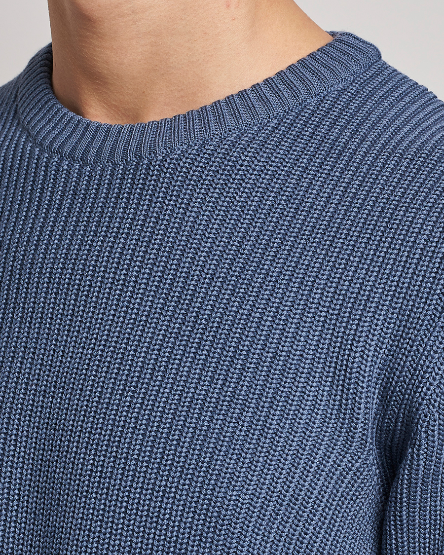 Herr | Tröjor | Stenströms | Merino Heavy Knitted Crew Neck Petrol Blue