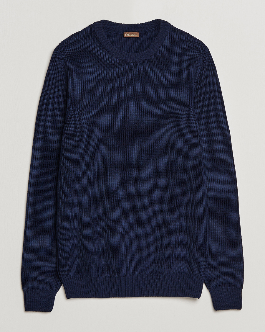 Herr | Tröjor | Stenströms | Merino Heavy Knitted Crew Neck Navy