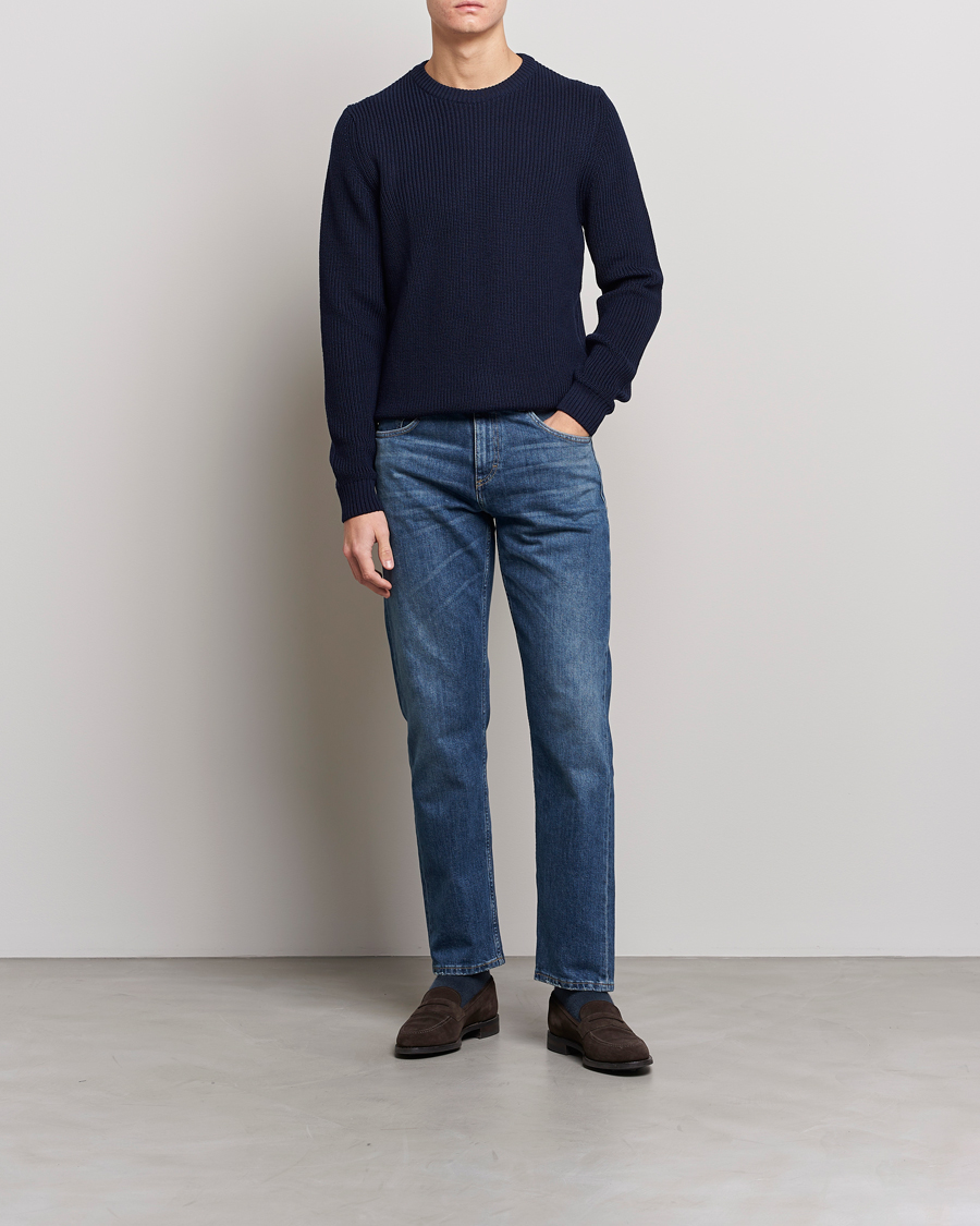 Herr | Tröjor | Stenströms | Merino Heavy Knitted Crew Neck Navy