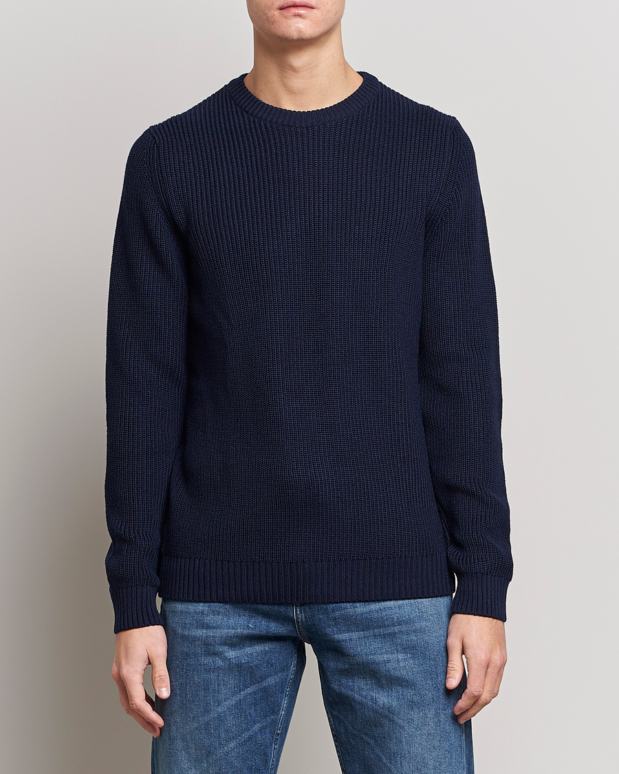 Herr | Tröjor | Stenströms | Merino Heavy Knitted Crew Neck Navy