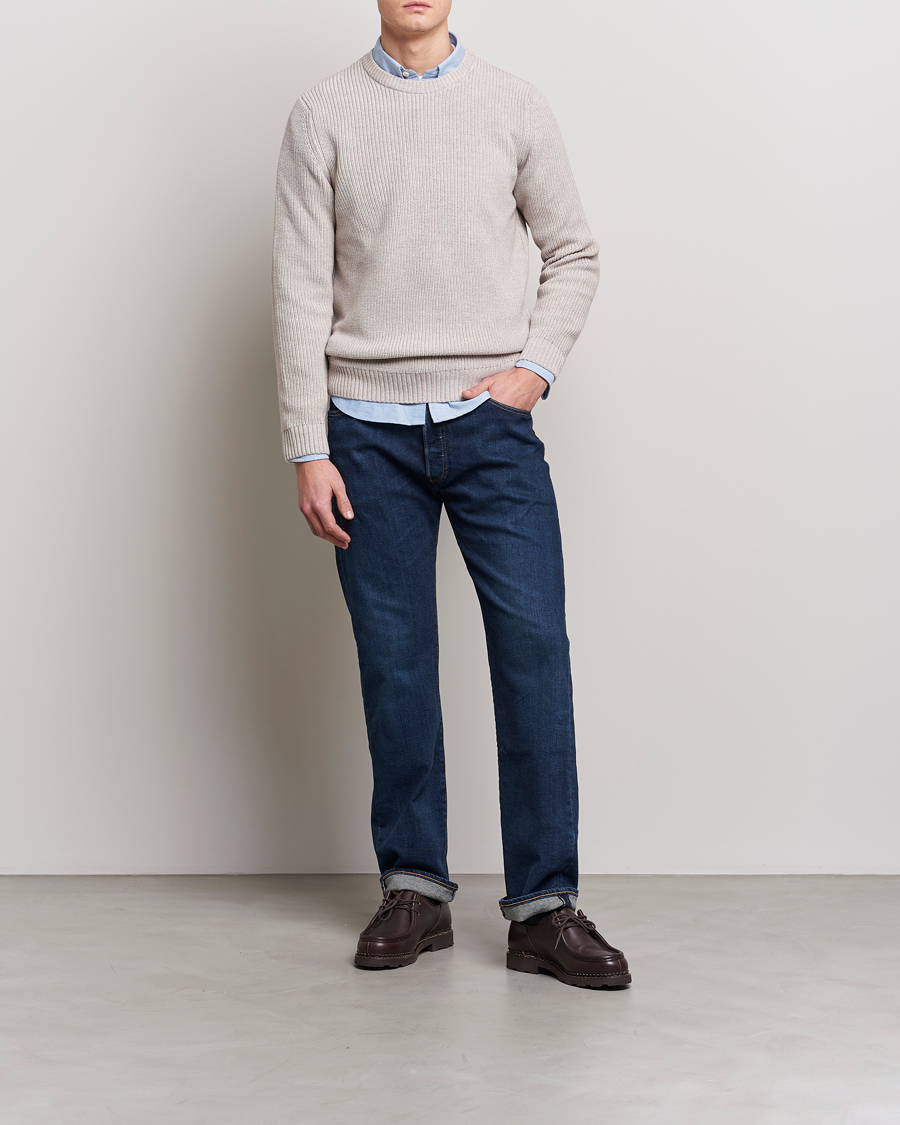 Herr | Tröjor | Stenströms | Merino Heavy Knitted Crew Neck Beige