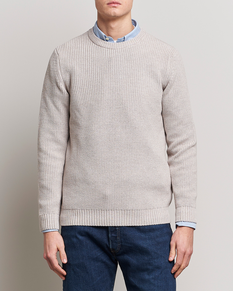 Herr | Tröjor | Stenströms | Merino Heavy Knitted Crew Neck Beige