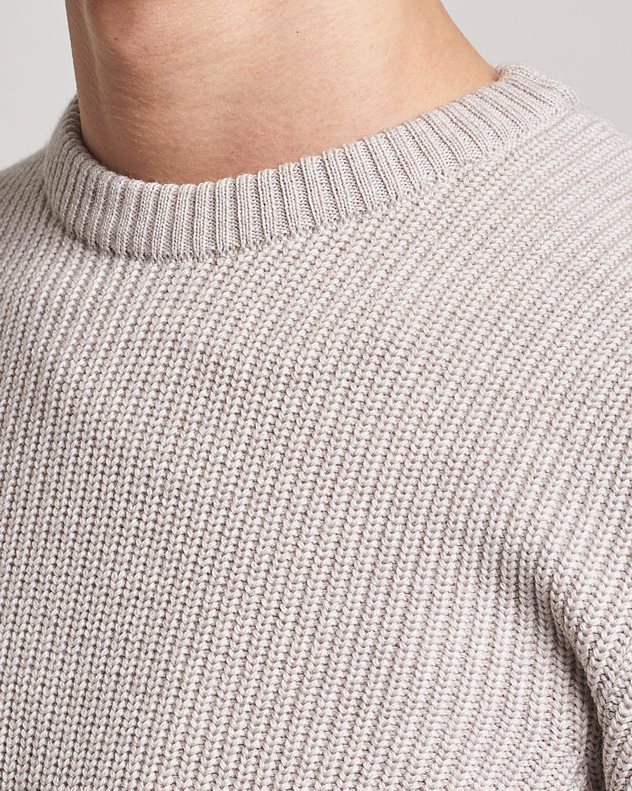 Herr | Tröjor | Stenströms | Merino Heavy Knitted Crew Neck Beige