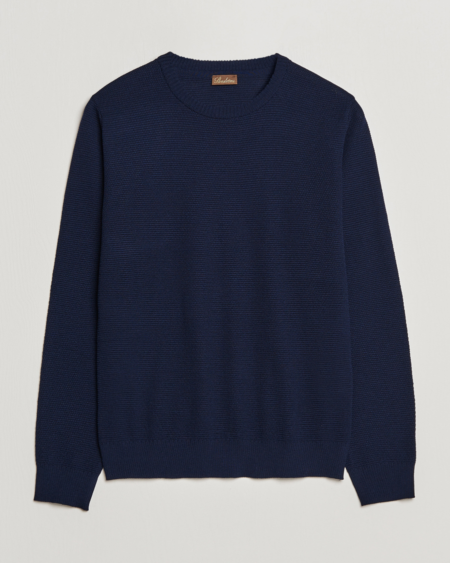 Herr | Tröjor | Stenströms | Textured Merino Crew Neck Navy