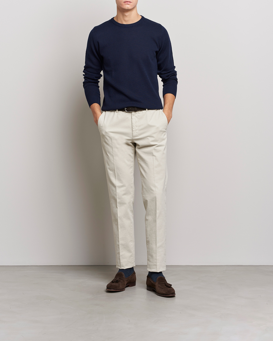 Herr | Tröjor | Stenströms | Textured Merino Crew Neck Navy