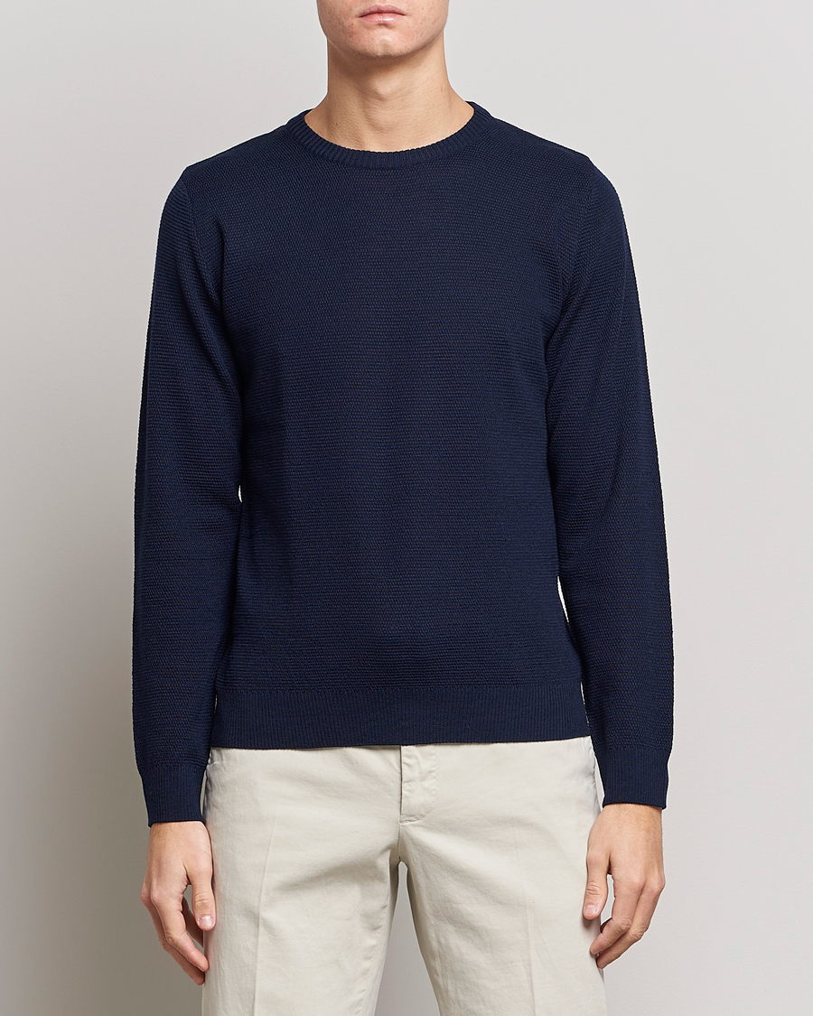 Herr | Tröjor | Stenströms | Textured Merino Crew Neck Navy