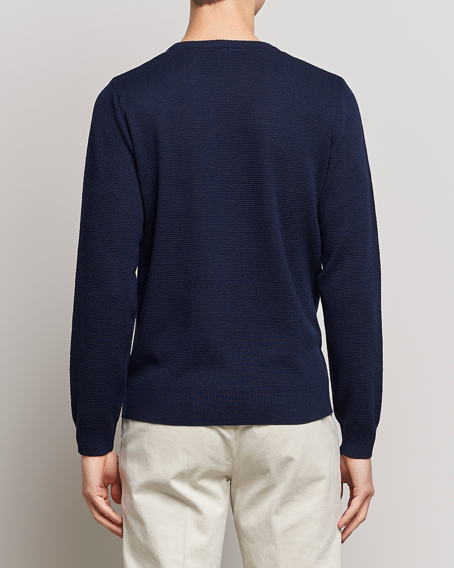 Herr | Tröjor | Stenströms | Textured Merino Crew Neck Navy