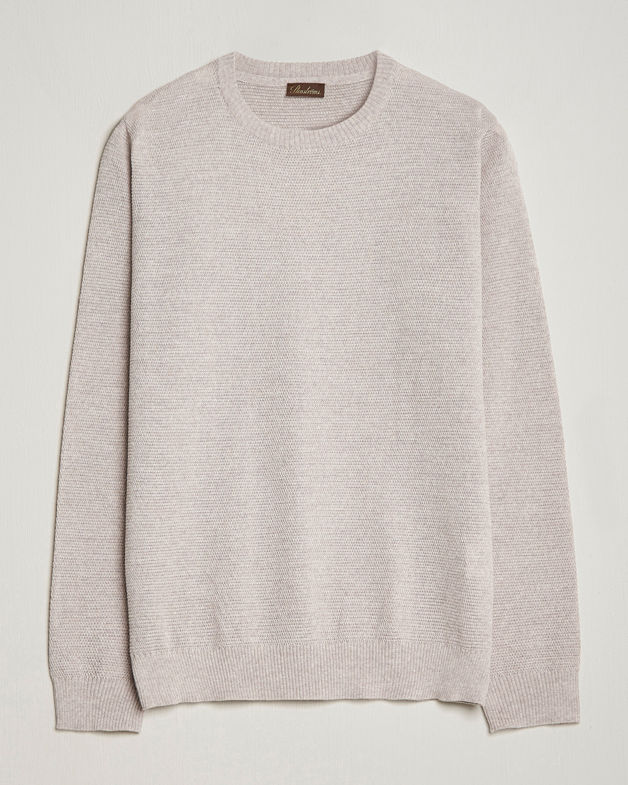 Herr | Tröjor | Stenströms | Textured Merino Crew Neck Beige