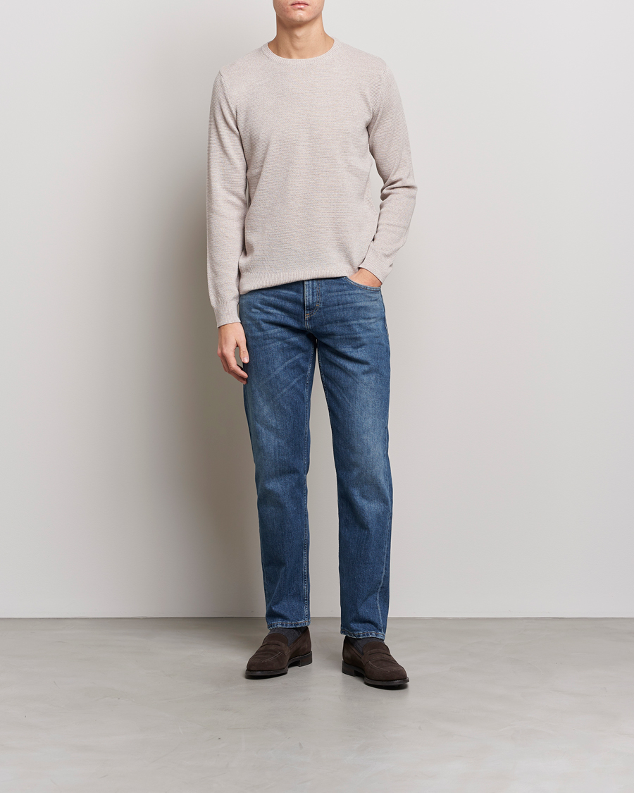 Herr | Tröjor | Stenströms | Textured Merino Crew Neck Beige